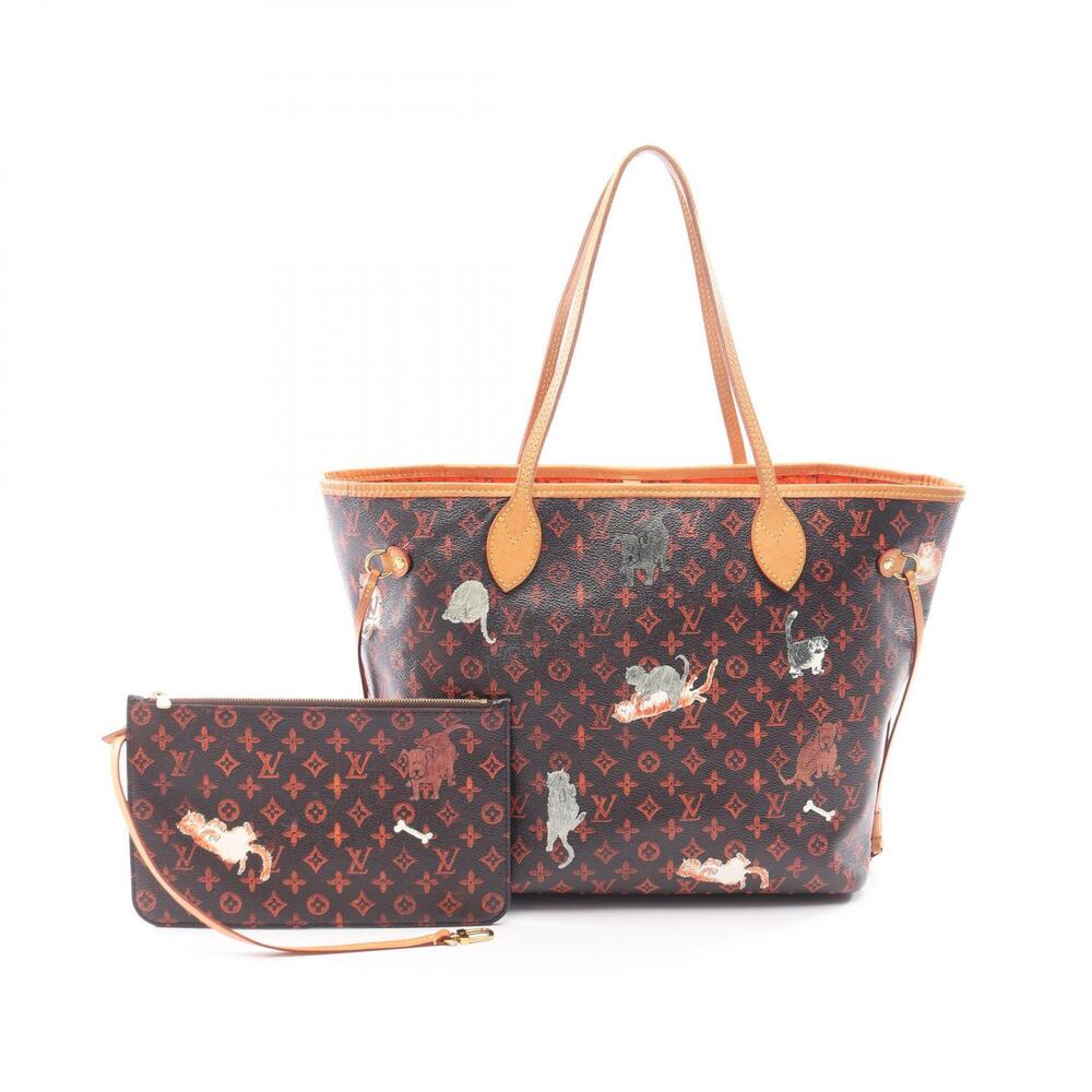 Louis Vuitton Neverfull Catgram Tote Bag Canvas Leather Monogram Brown